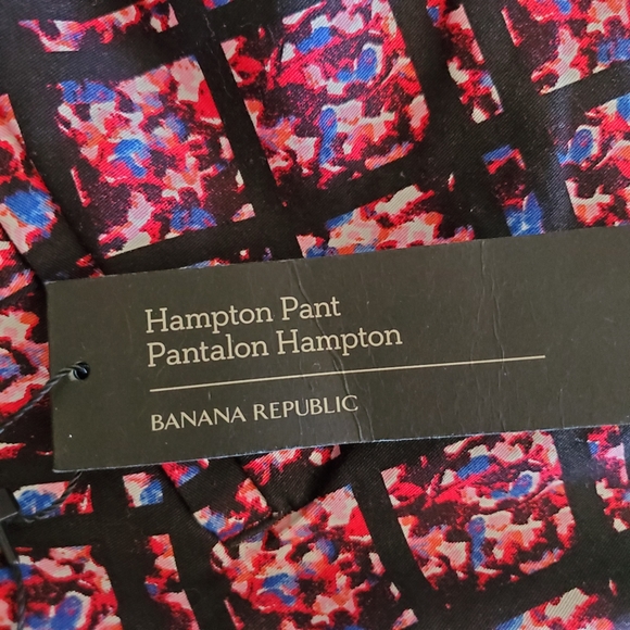 Banana Republic Hampton Fit Crop Ankle Pant Pink  Black Print Sz 0 - Picture 2 of 7